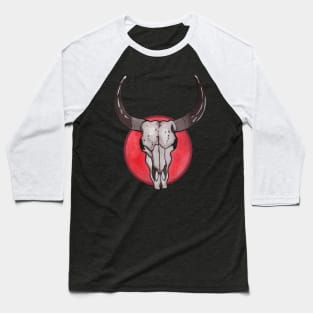 Cow Skull In Red Circle Baseball T-Shirt